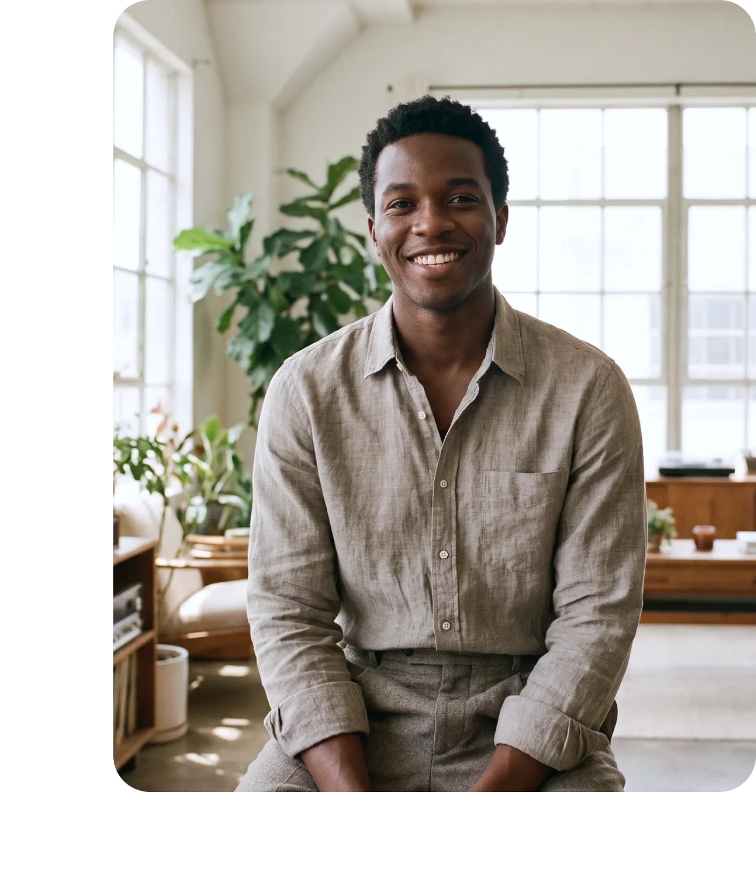 Empleado sonriente junto a un chat de People Analytics de Sesame AI