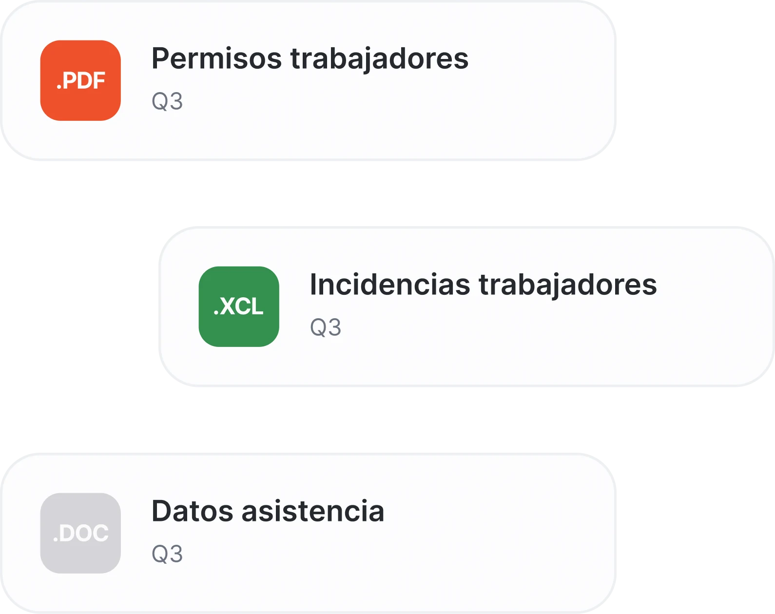 Informes de permisos, incidencias y datos de asistencia generados en PDF, Excel y Word